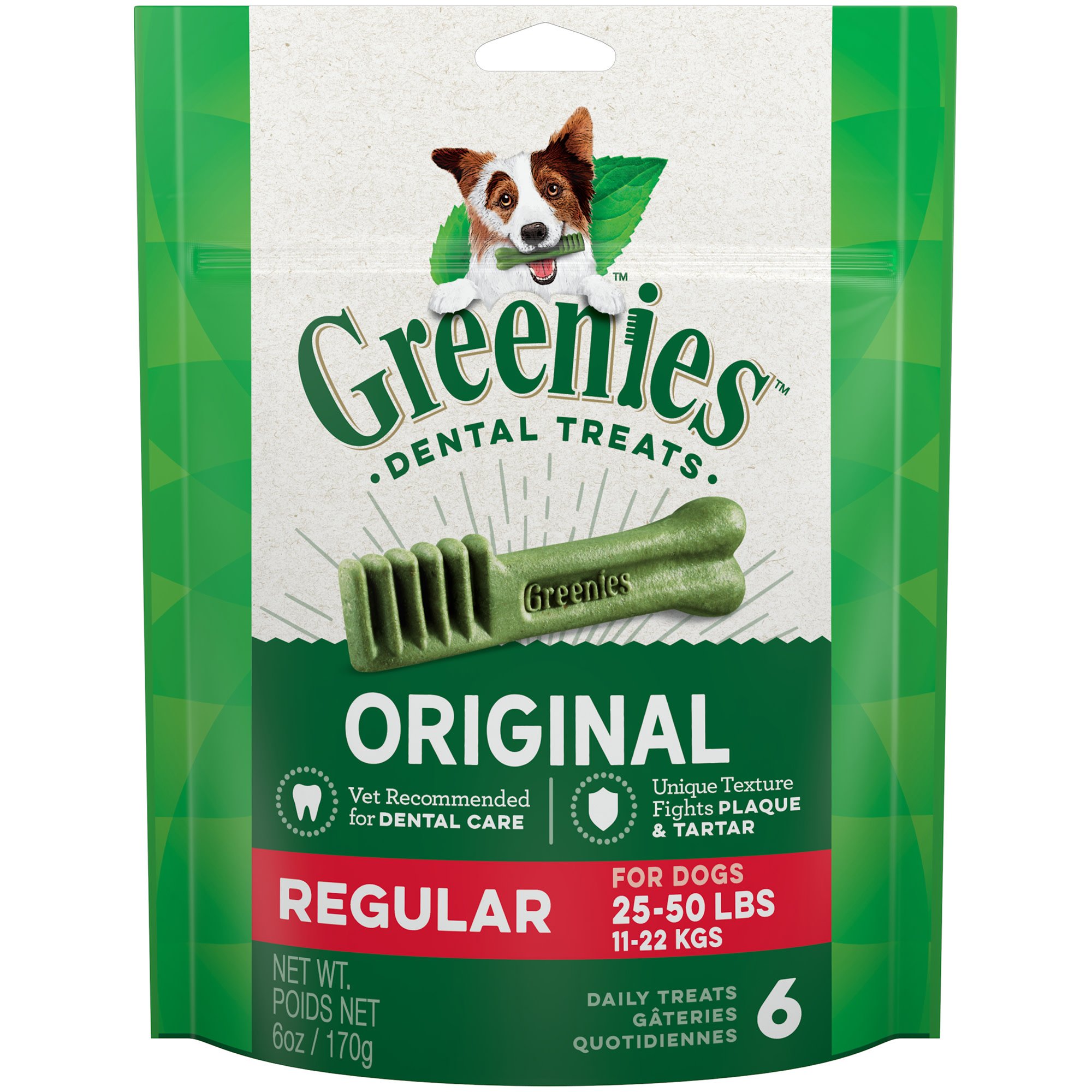 Greenies Original Regular Dental Dog Treats, 6-oz, 6-count