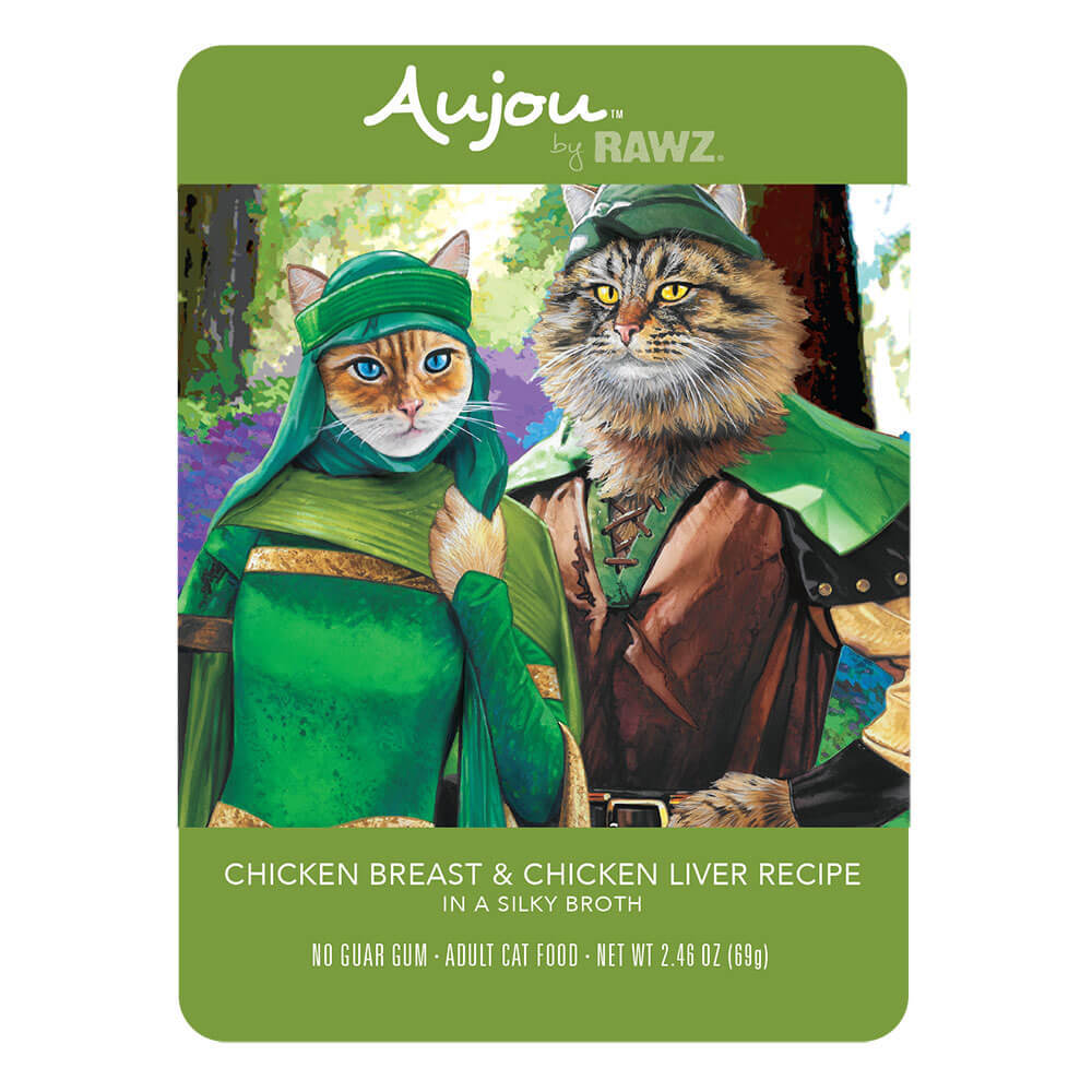 Aujou by RAWZ Cat Chicken & Chicken Liver Wet Cat Food Pouch, 2.46-oz