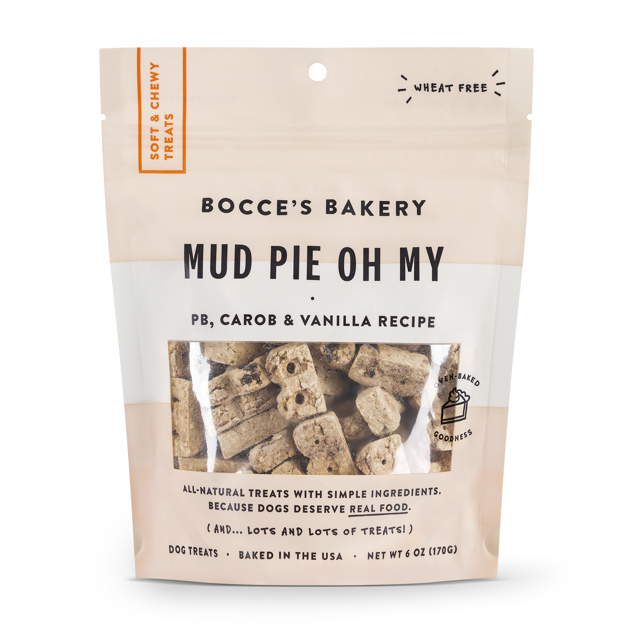 Bocce's Bakery Everyday Mud Pie Oh My Peanut Butter, Carob & Vanilla Recipe Soft & Chewy Dog Treats, 6-oz