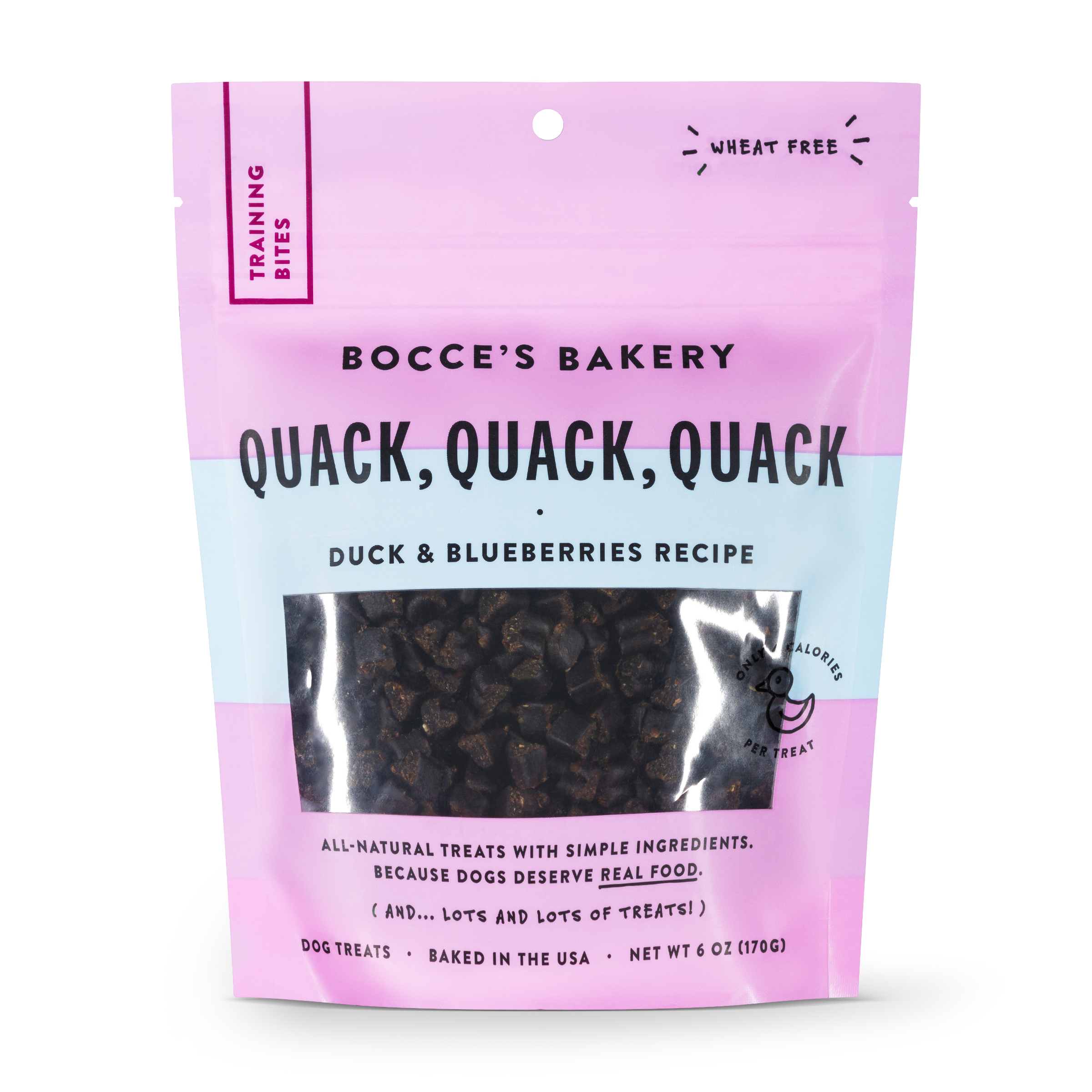 Bocce's Bakery Everyday Quack, Quack, Quack Duck & Blueberries Recipe Training Bites Dog Treats, 6-oz