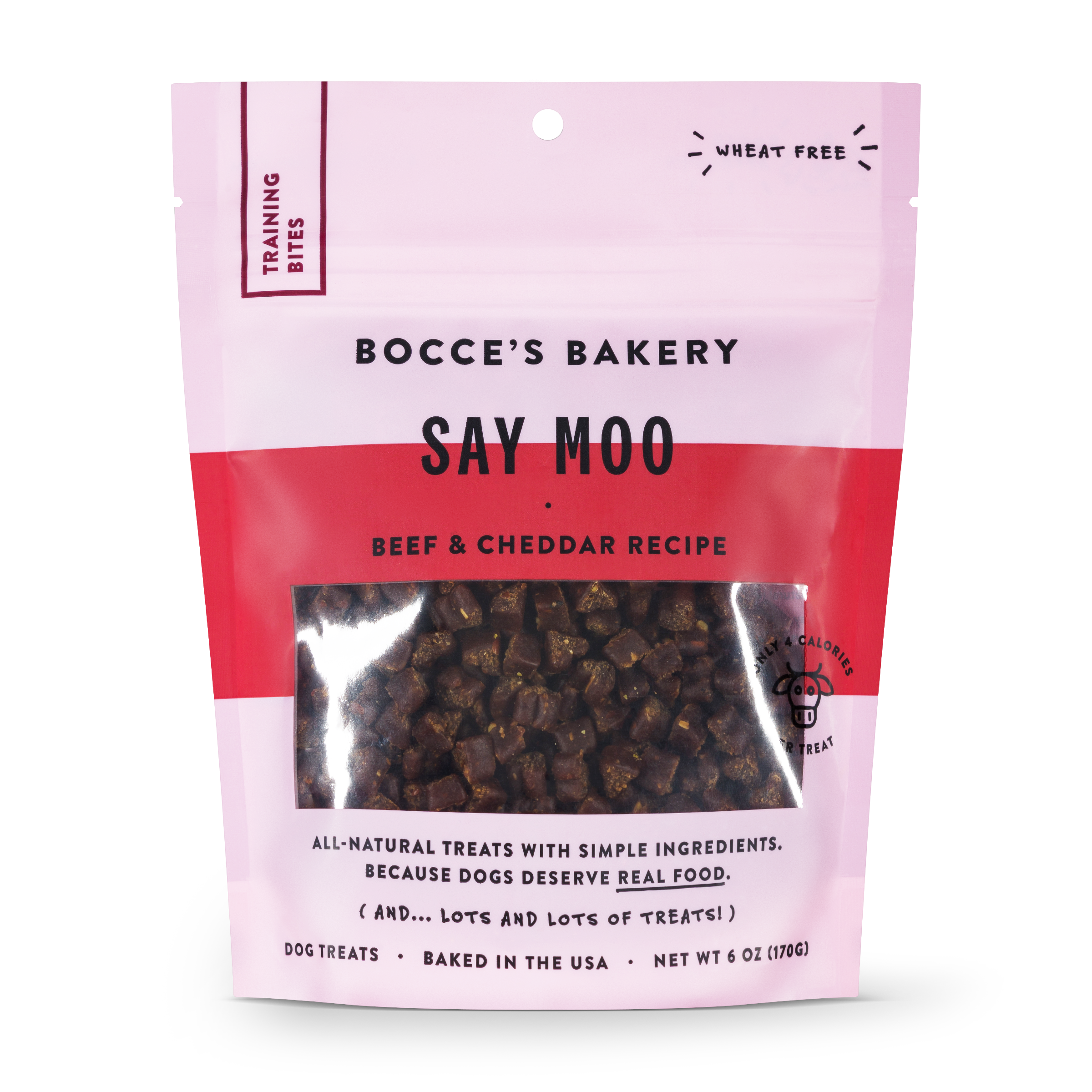 Bocce's Bakery Everyday Say Moo Beef & Cheddar Recipe Training Bites Dog Treats, 6-oz