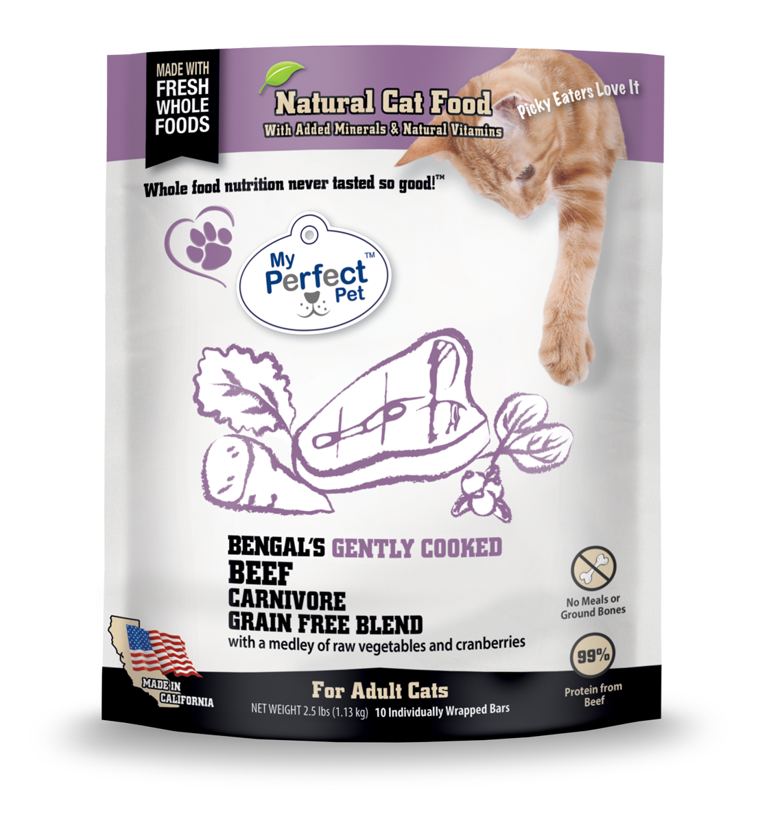 My Perfect Pet Bengal's Beef Carnivore Blend Grain-Free Frozen Cat Food, 2.5-lb