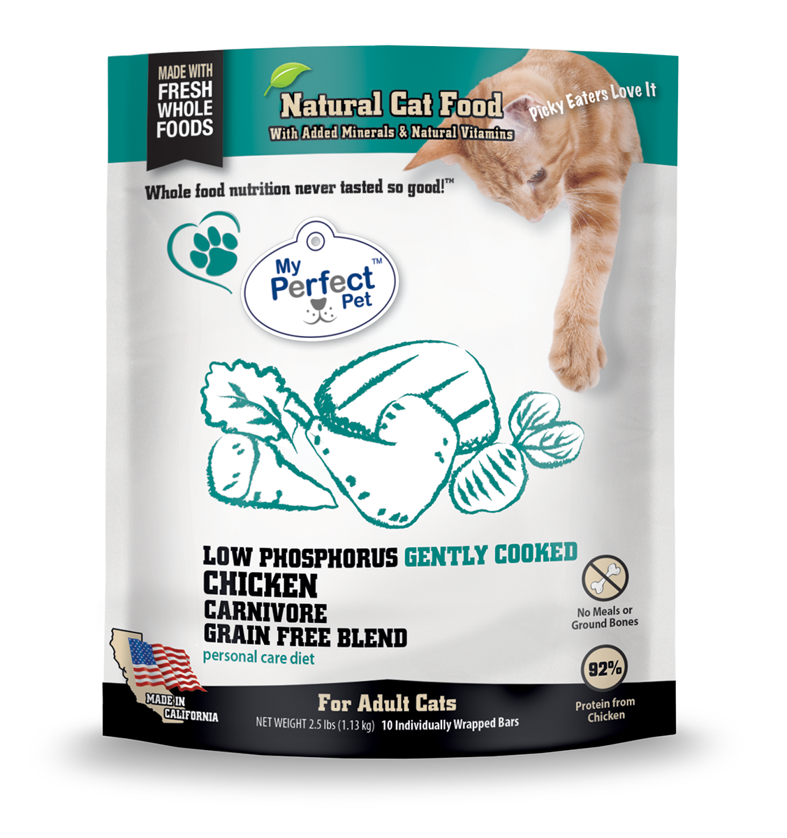 My Perfect Pet Low Phosphorus Chicken Carnivore Blend Grain-Free Frozen Cat Food, 2.5-lb
