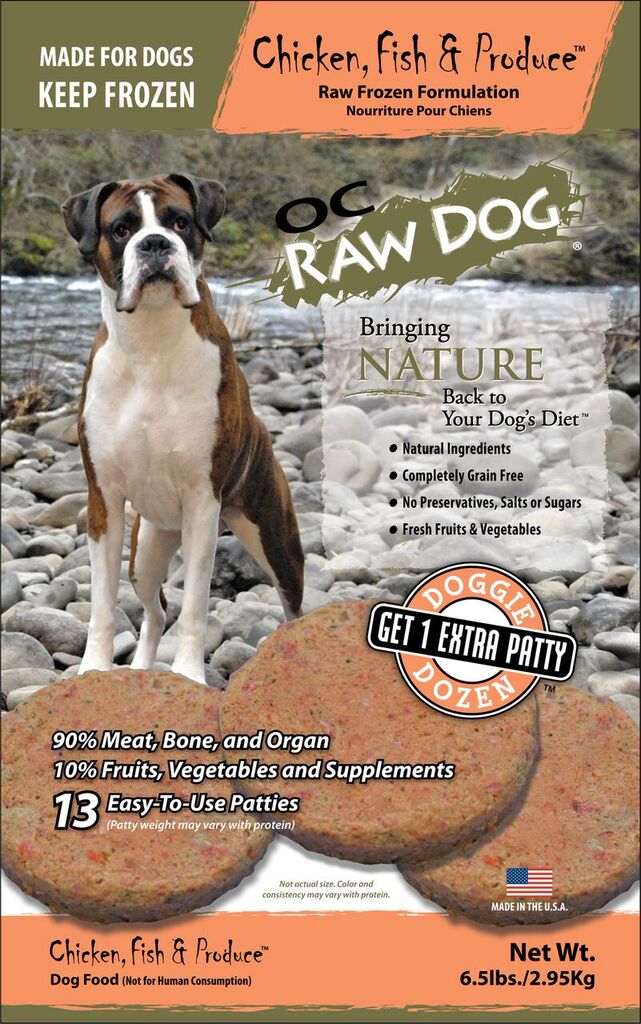OC Raw Dog Chicken, Fish & Produce Patties Raw Frozen Dog Food, 6-lb