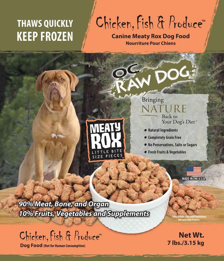 OC Raw Dog Chicken, Fish & Produce Meaty Rox Raw Frozen Dog Food, 7-lb