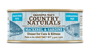 Grandma Mae's Country Naturals Grain-Free Mackerel & Sardine Dinner Wet Cat Food, 5.5-oz