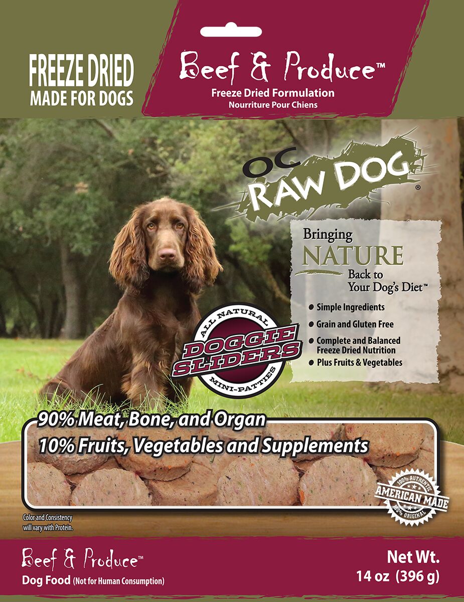 OC Raw Dog Beef & Produce Sliders Raw Freeze-Dried Dog Food, 14-oz