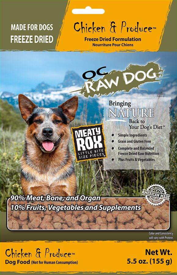 OC Raw Dog Chicken & Produce Meaty Rox Raw Freeze-Dried Dog Food, 5.5-oz