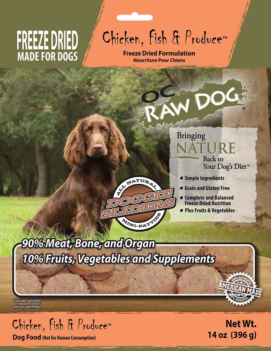 OC Raw Dog Chicken, Fish & Produce Sliders Raw Freeze-Dried Dog Food, 14-oz