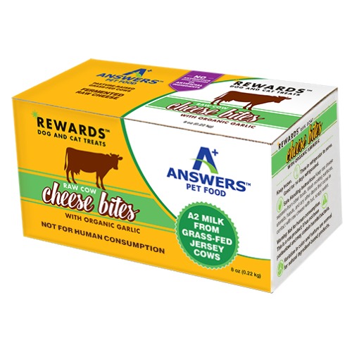 Answers Rewards Raw Cow Cheese Bites with Garlic Frozen Dog & Cat Treats, 8-oz