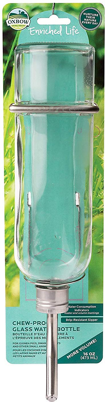 Oxbow Enriched Life Chew Proof Glass Small Animal Water Bottle, 16-oz