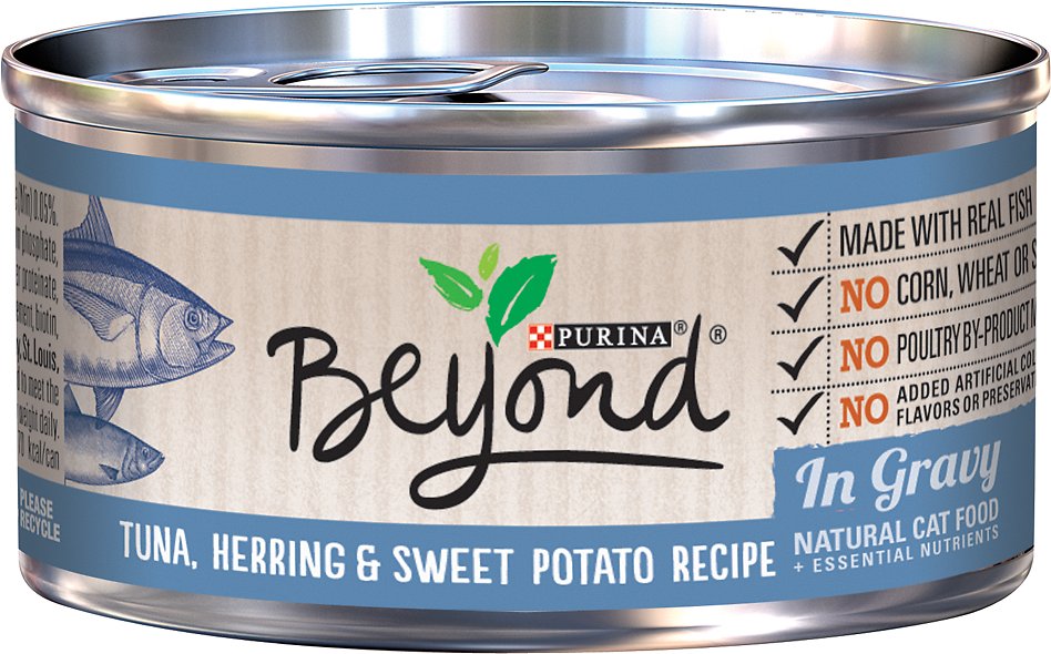 Purina Beyond Tuna, Herring & Sweet Potato Recipe in Gravy Canned Cat Food, 3-oz, case of 12