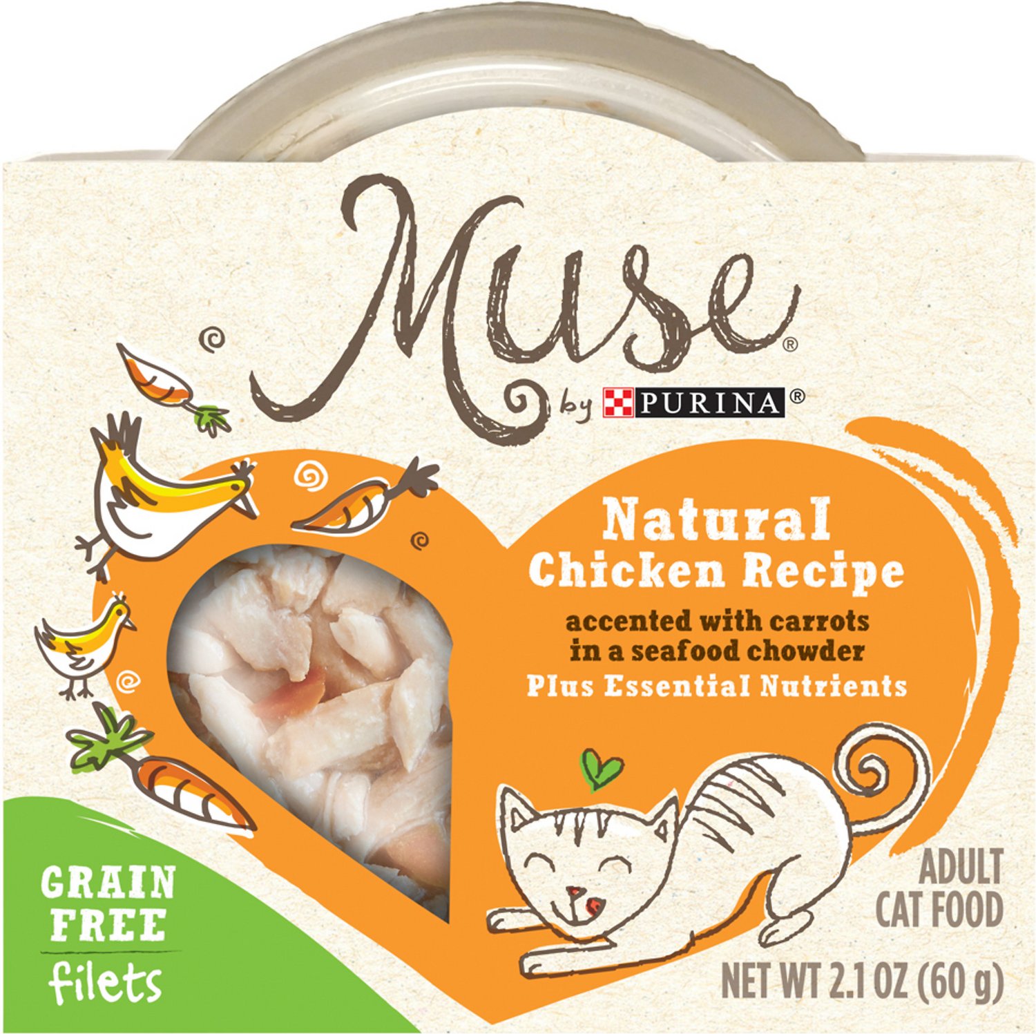Purina Muse Natural Chicken Recipe Accented with Carrots in a Seafood Chowder Adult Grain-Free Cat Food Trays, 2.1-oz, case of 10