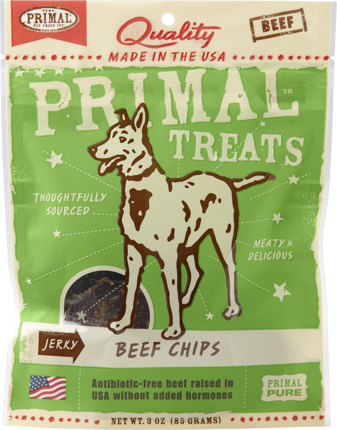 Primal Beef Chips Jerky Dog Treats, 3-oz bag