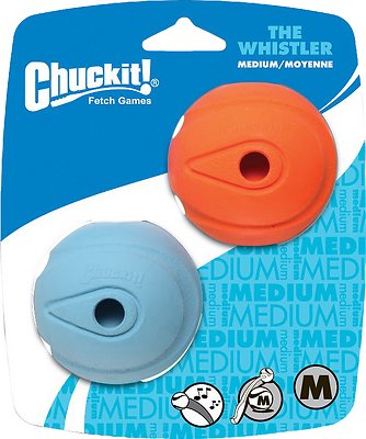 Chuckit! The Whistler Ball, Color Varies, Medium, 2-pk
