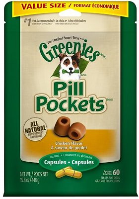Greenies Pill Pockets Canine Capsules Chicken Flavor Dog Treats, 60-count