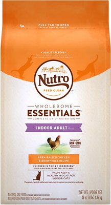 Nutro Wholesome Essentials Indoor Adult Farm-Raised Chicken & Brown Rice Recipe Dry Cat Food, 3-lb