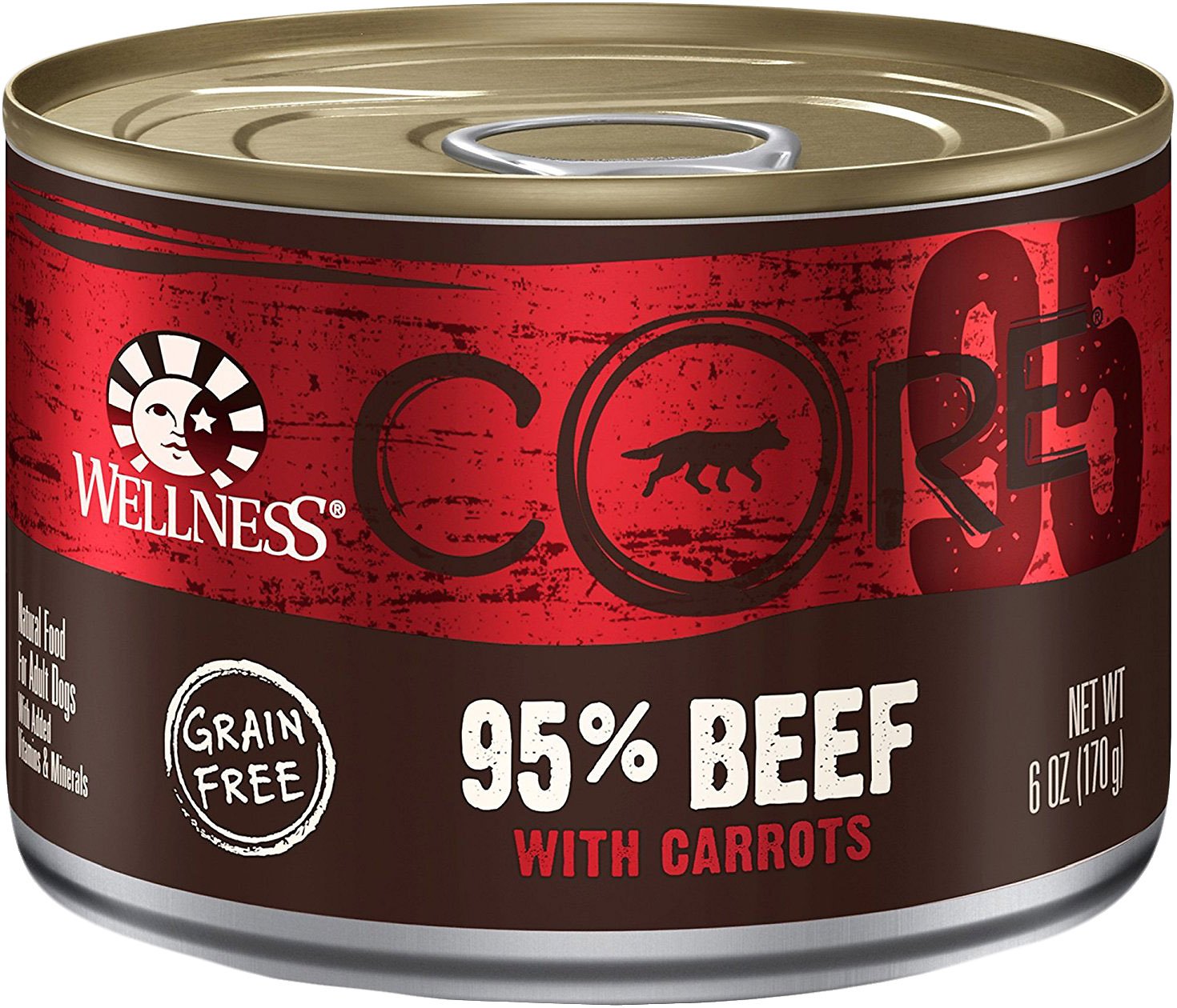 Wellness CORE Grain-Free 95% Beef with Carrots Recipe Canned Dog Food, 6-oz, case of 24