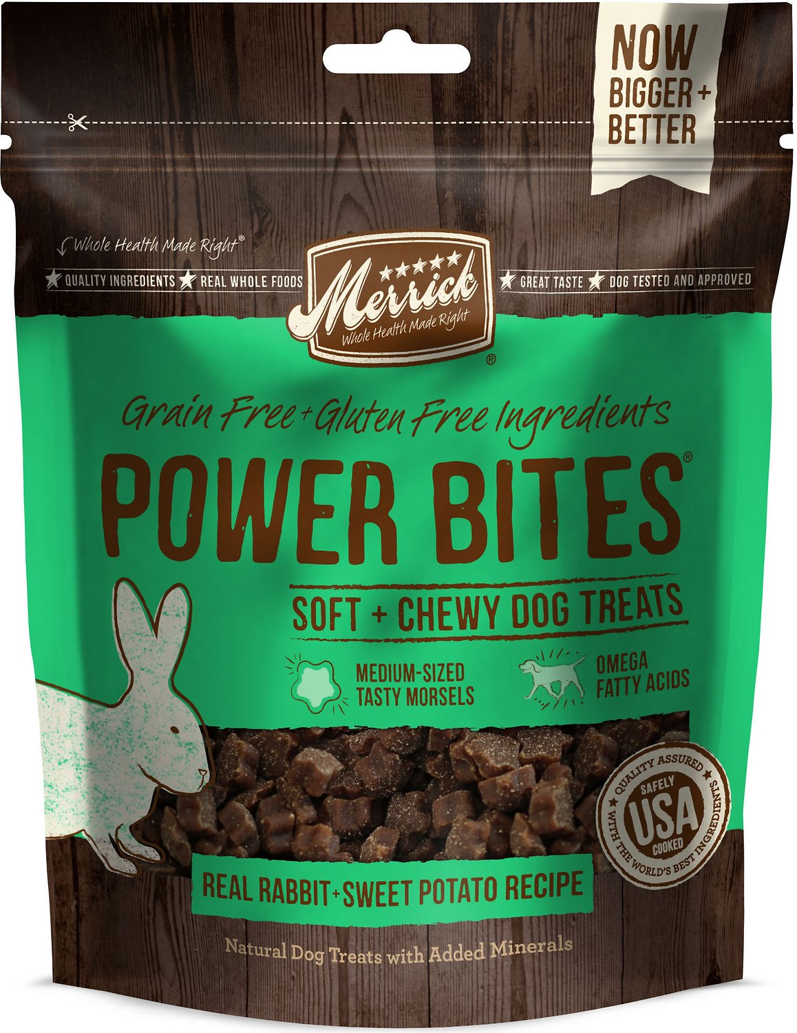 Merrick Power Bites Real Rabbit + Sweet Potato Recipe Grain-Free Soft & Chewy Dog Treats, 6-oz