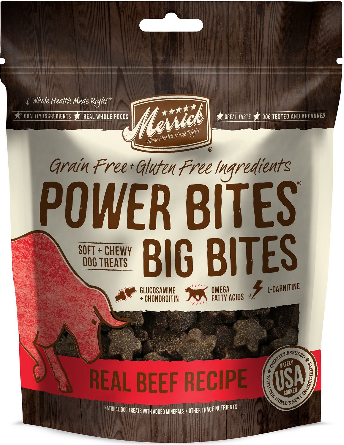 Merrick Power Bites Big Bites Real Beef Recipe Grain-Free Soft & Chewy Dog Treats, 6-oz