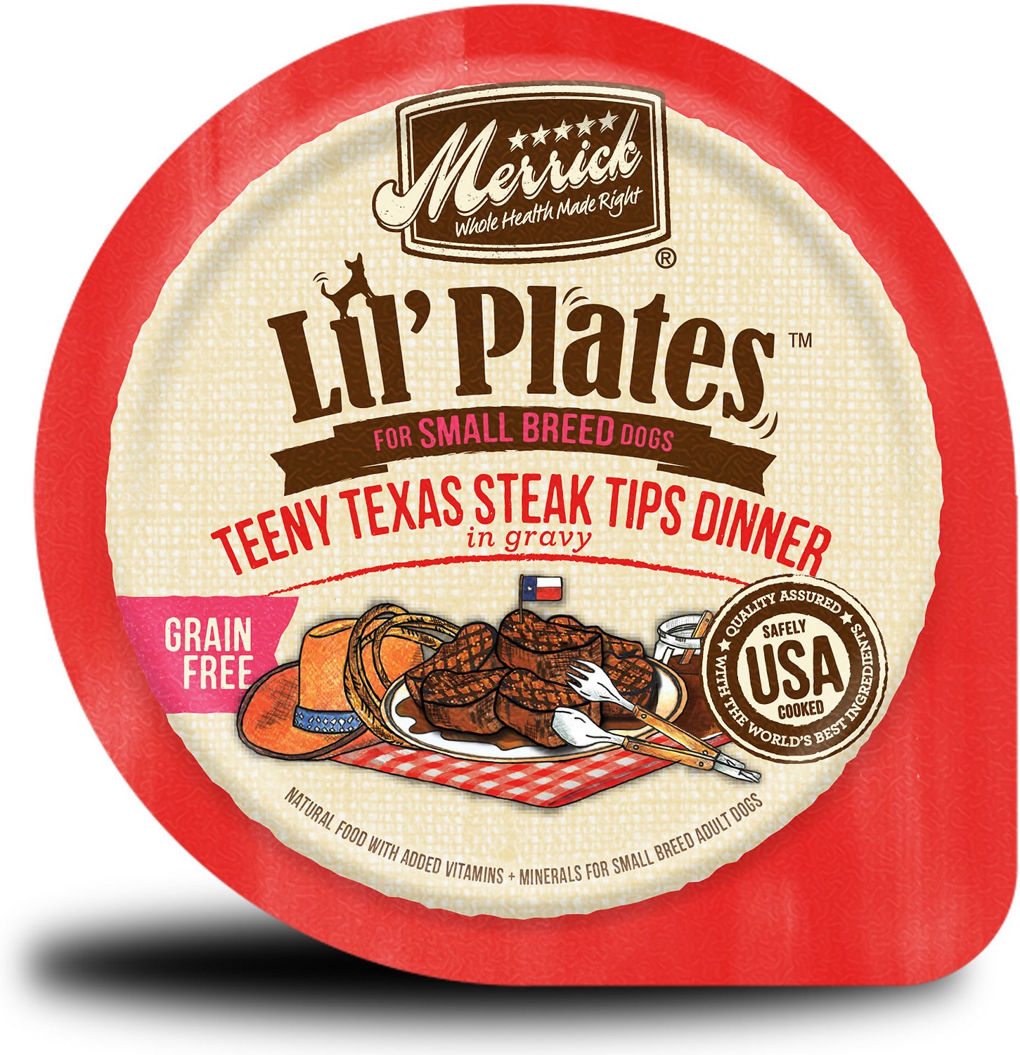 Merrick Lil' Plates Grain-Free Teeny Texas Steak Tips in Gravy Dog Food Trays, 3.5-oz