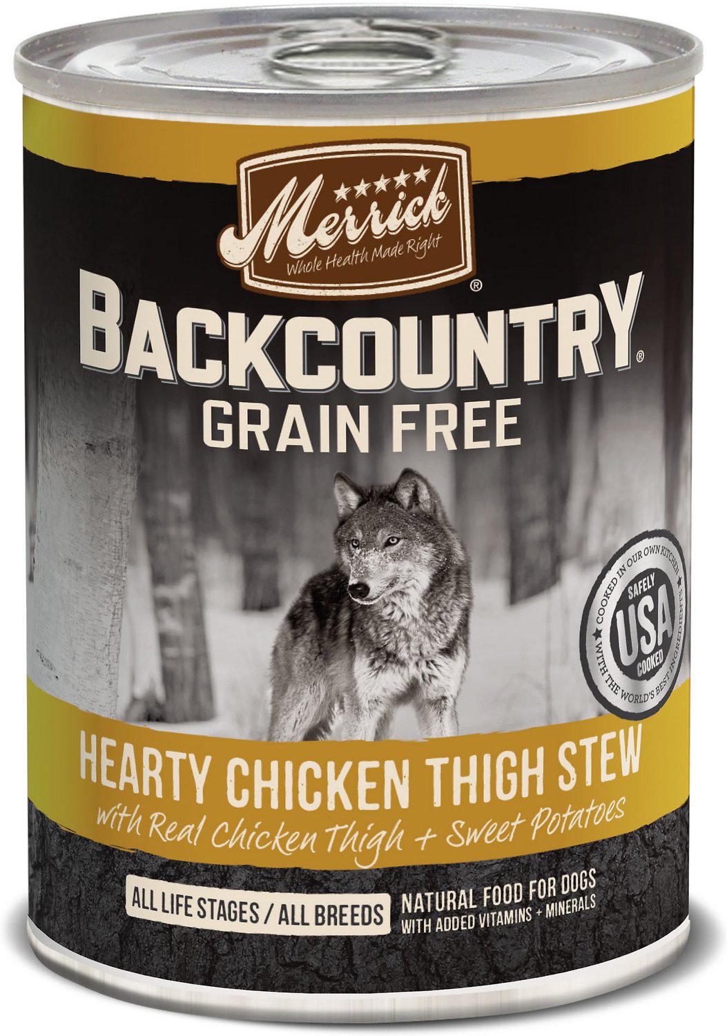 Merrick Backcountry Grain-Free Hearty Chicken Thigh Stew Canned Dog Food, 12.7-oz