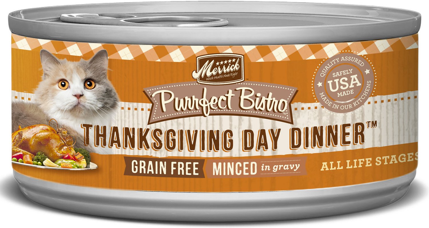Merrick Purrfect Bistro Grain-Free Thanksgiving Day Dinner Minced in Gravy Canned Cat Food, 5.5-oz