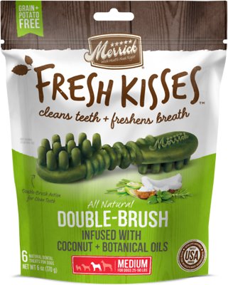 Merrick Fresh Kisses Double-Brush Coconut Oil & Botanicals Medium Grain-Free Dental Dog Treats