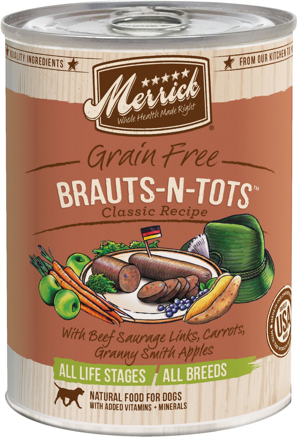 Merrick Grain-Free Brauts-n-Tots Canned Dog Food, 12.7-oz
