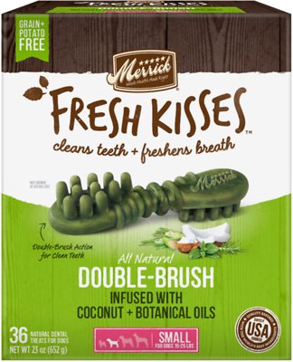 Merrick Fresh Kisses Double-Brush Coconut Oil & Botanicals Small Grain-Free Dental Dog Treats, 36 count