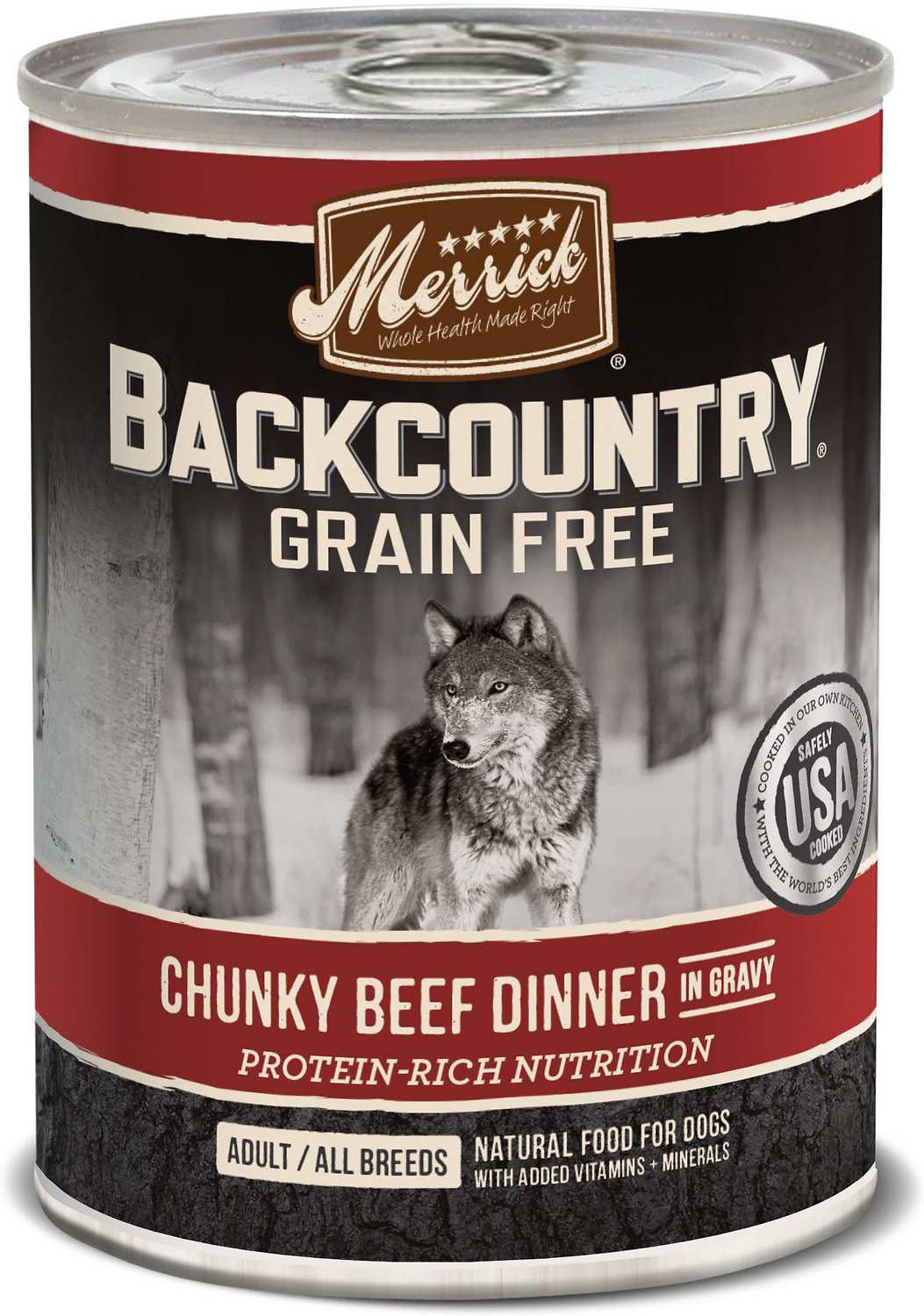 Merrick Backcountry Grain-Free Chunky Beef Dinner in Gravy Canned Dog Food, 12.7-oz