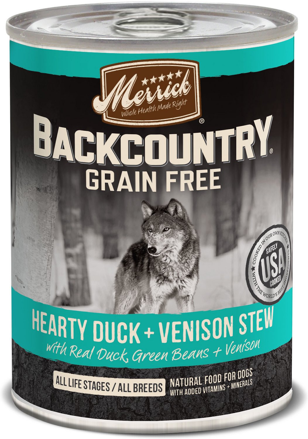 Merrick Backcountry Grain-Free Hearty Duck & Venison Stew Canned Dog Food, 12.7-oz