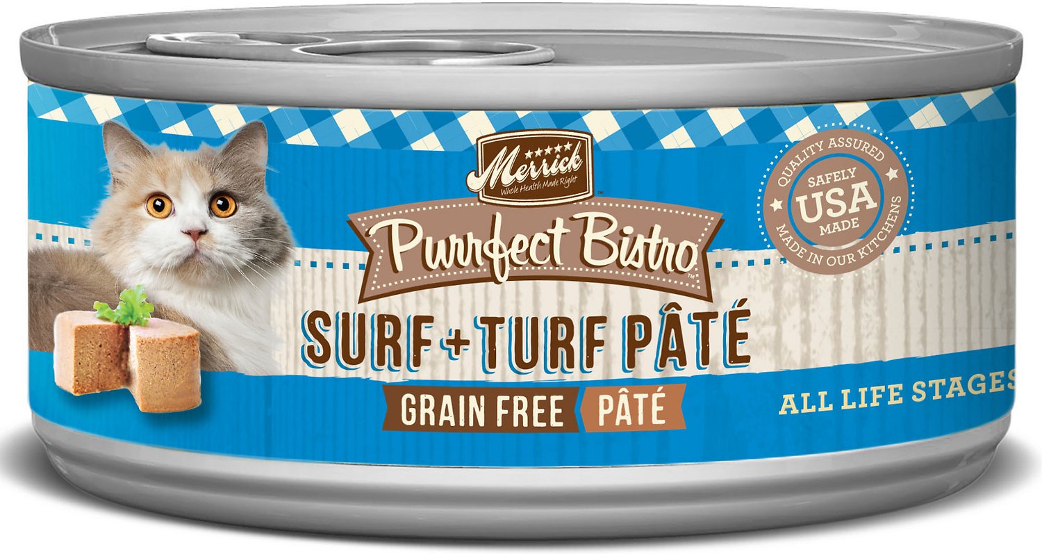 Merrick Purrfect Bistro Grain-Free Surf & Turf Pate Canned Cat Food, 5.5-oz
