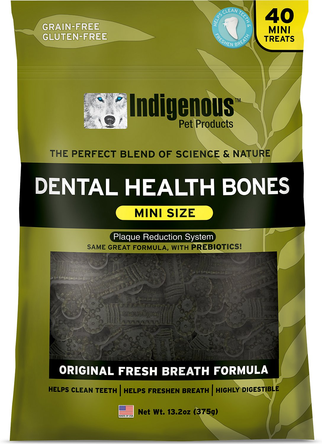 Indigenous Mini Fresh Breath Formula Dental Bones Dog Treats, 13.2-oz