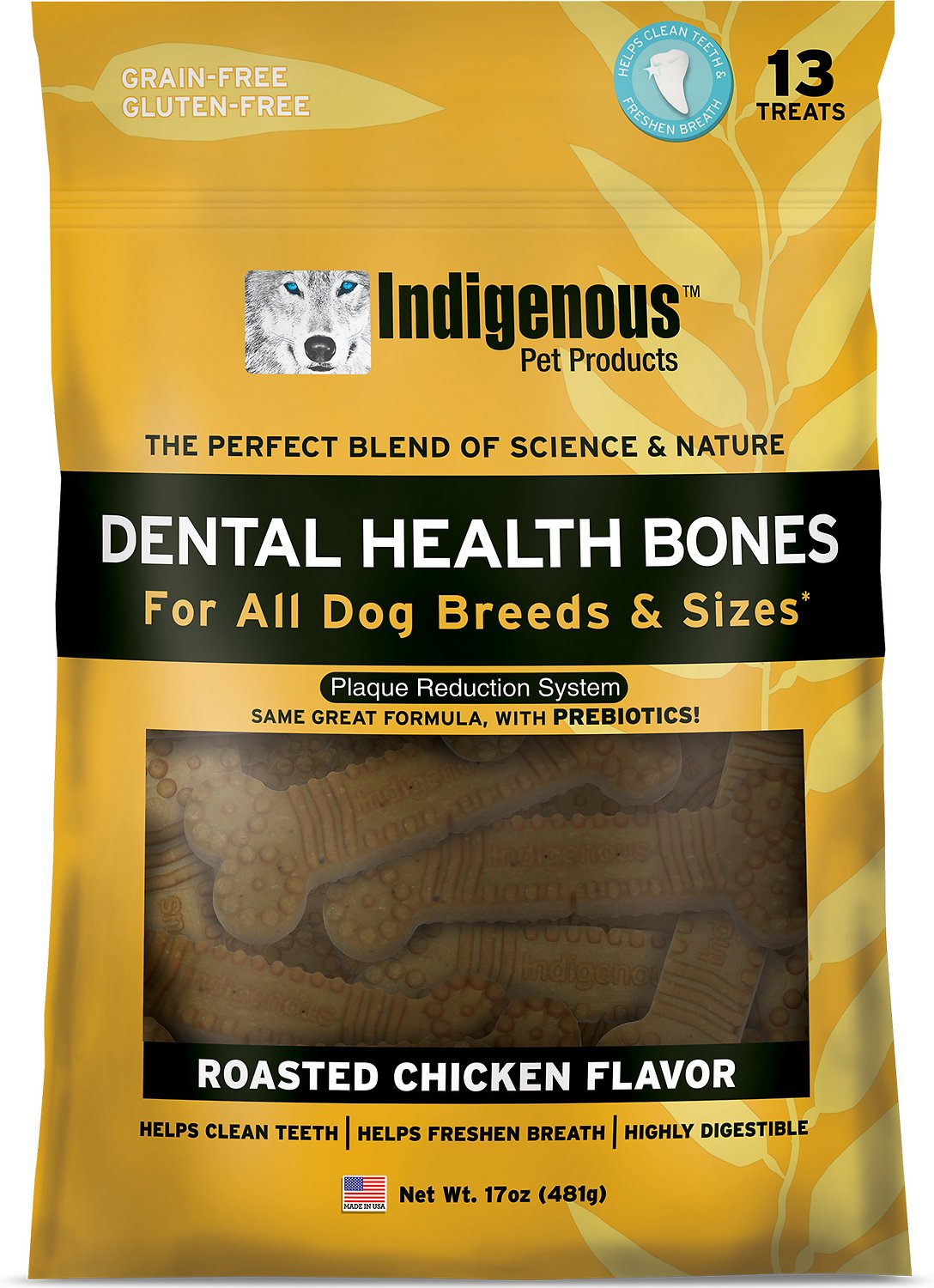 Indigenous Roasted Chicken Dental Bones Dog Treats, 13-count