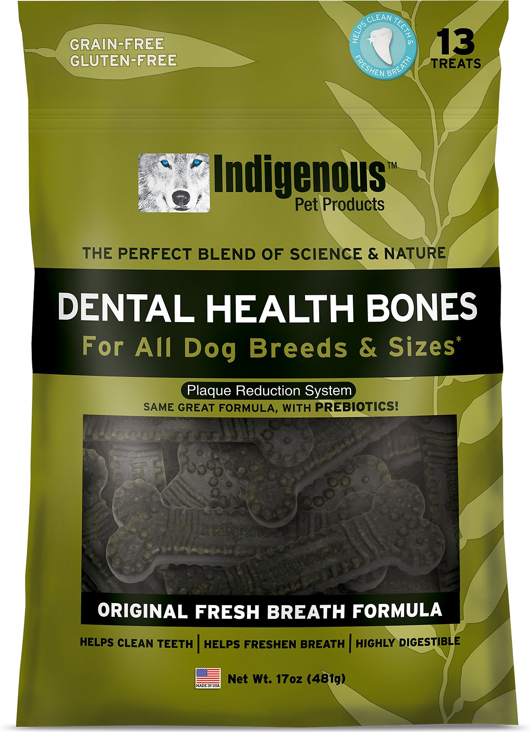 Indigenous Fresh Breath Formula Dental Bones Dog Treats, 13-count