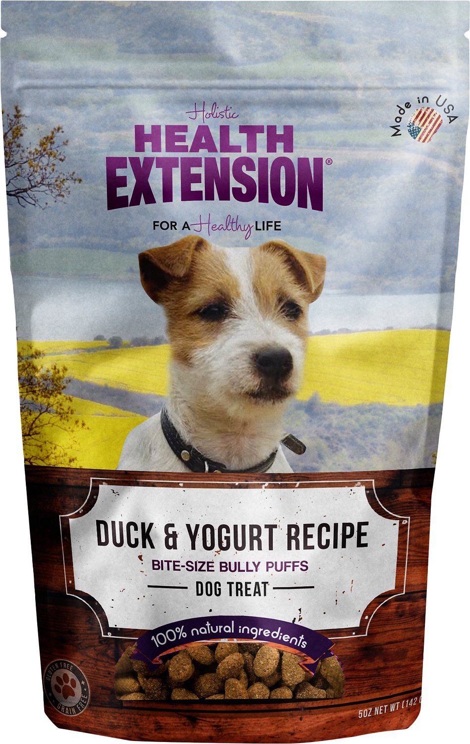 Health Extension Grain-Free Bully Puffs Duck & Yogurt Dog Treats, 5-oz