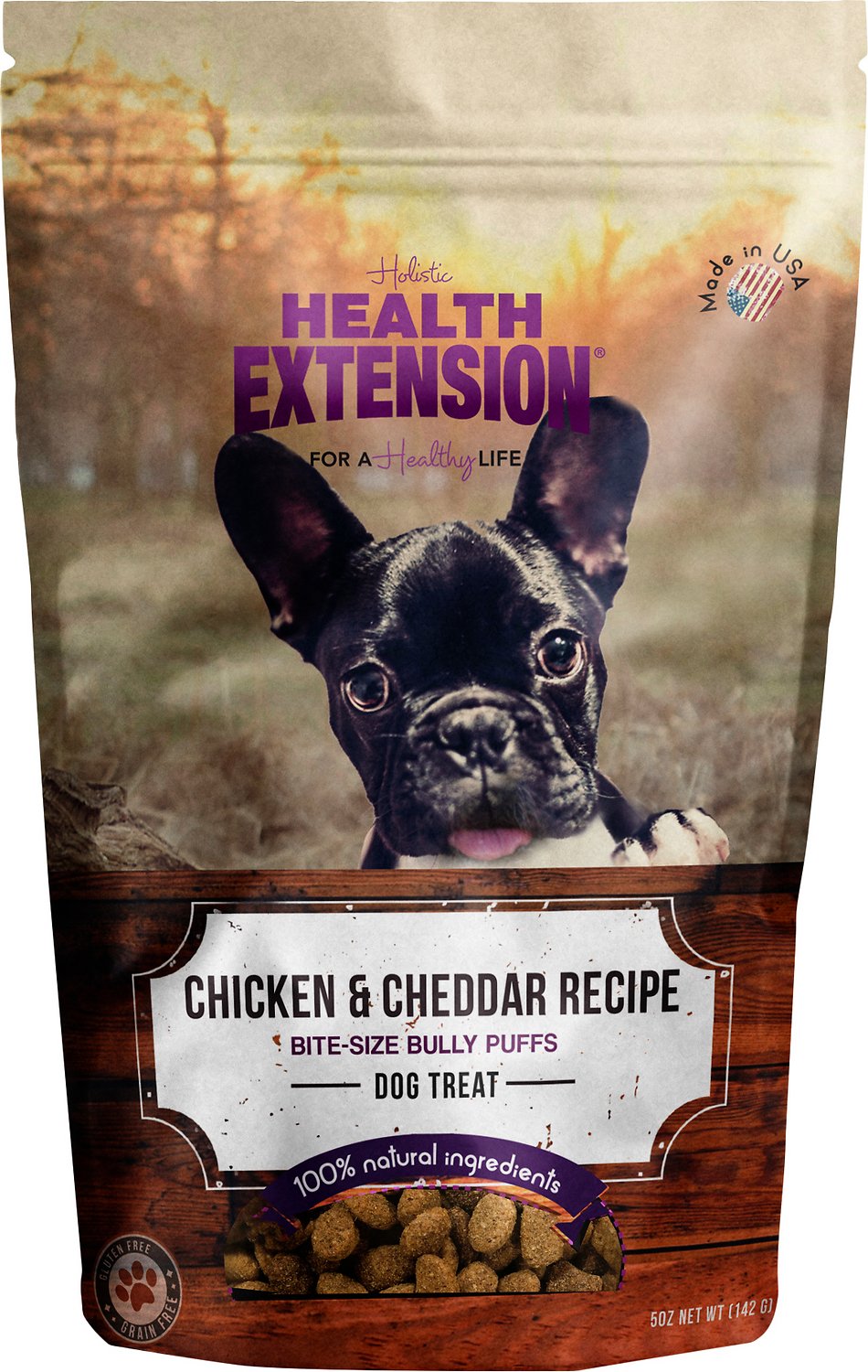 Health Extension Grain-Free Bully Puffs Chicken & Cheddar Cheese Dog Treats, 5-oz