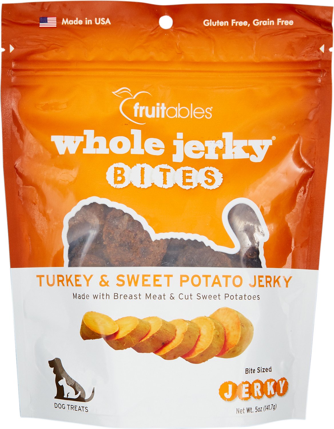 Fruitables Whole Jerky Bites Turkey & Sweet Potato Dog Treats, 5-oz
