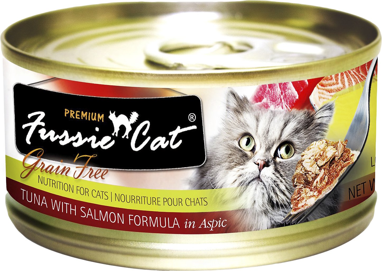 Fussie Cat Premium Tuna with Salmon Formula in Aspic Grain-Free Canned Cat Food, 2.82-oz, case of 24