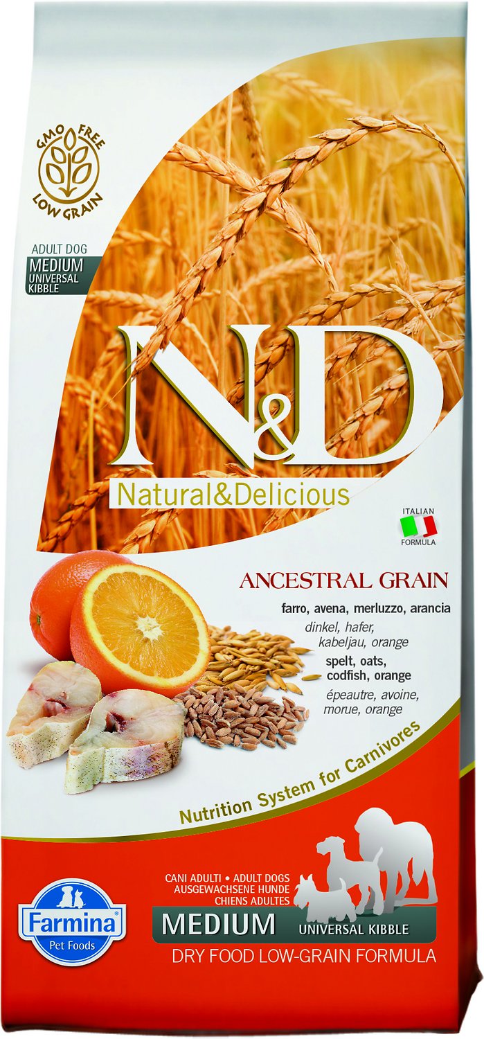Farmina Natural & Delicious Wild Cod & Ancestral Low-Grain Formula Dry Dog Food, 5.5-lb bag