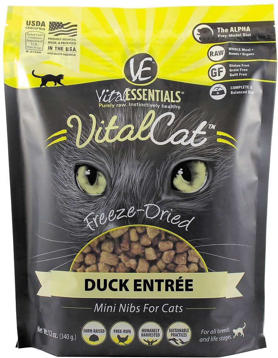 Vital Essentials Duck Mini Nibs Entree Freeze-Dried Cat Food, 12-oz bag