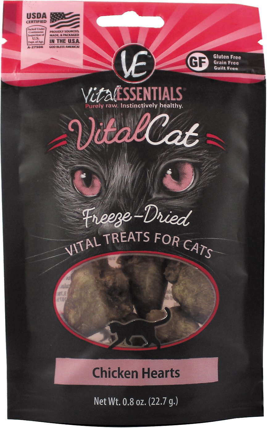 Vital Essentials Chicken Hearts Freeze-Dried Cat Treats, 0.8-oz bag