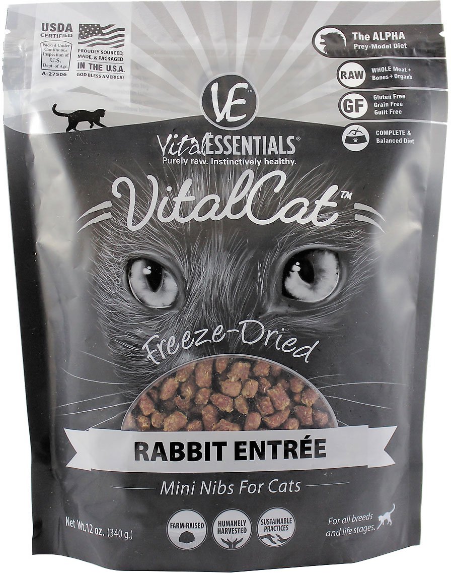 Vital Essentials Rabbit Mini Nibs Entree Freeze-Dried Cat Food, 12-oz bag