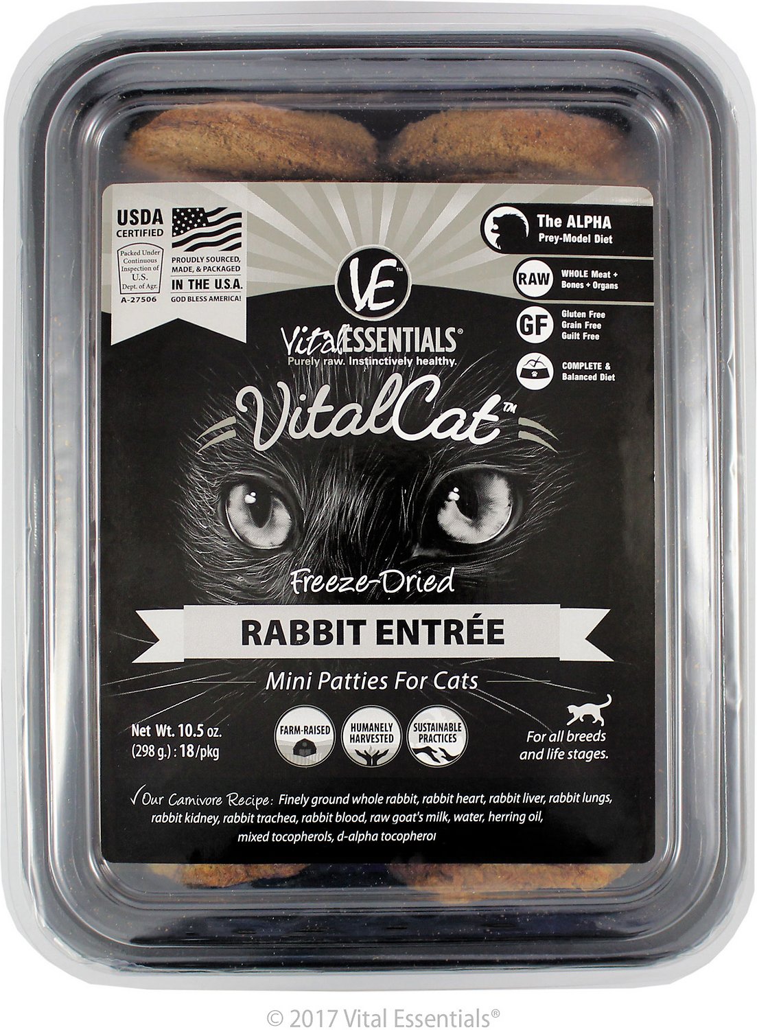 Vital Essentials Rabbit Mini Patties Entree Freeze-Dried Cat Food, 10.5-oz tub