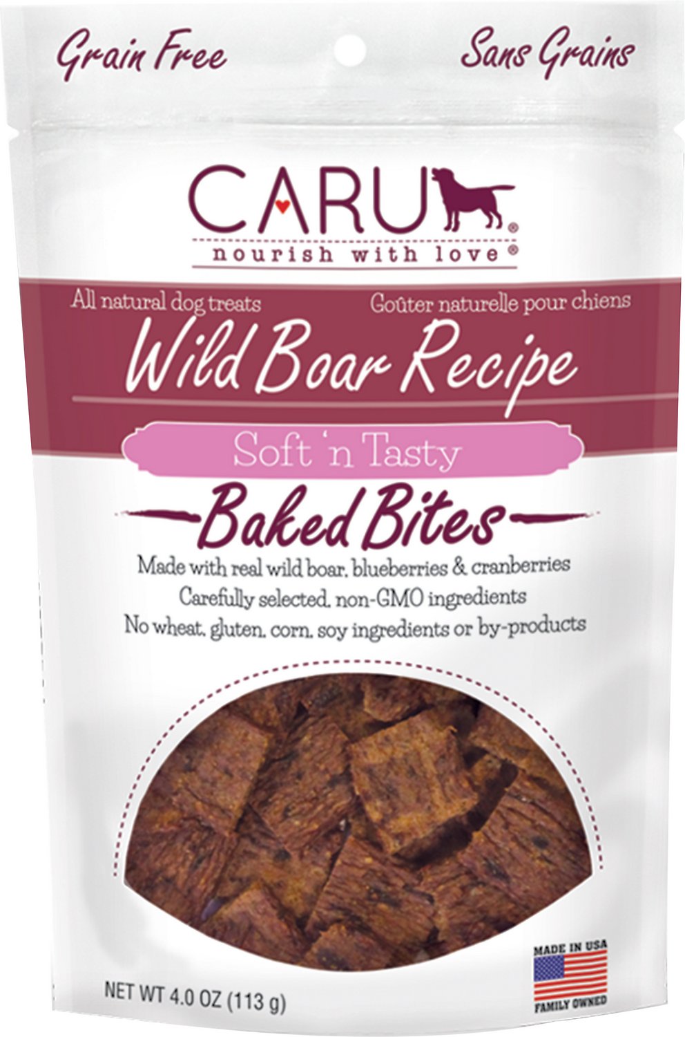 Caru Soft 'n Tasty Baked Bites Wild Boar Recipe Grain-Free Dog Treats, 4-oz