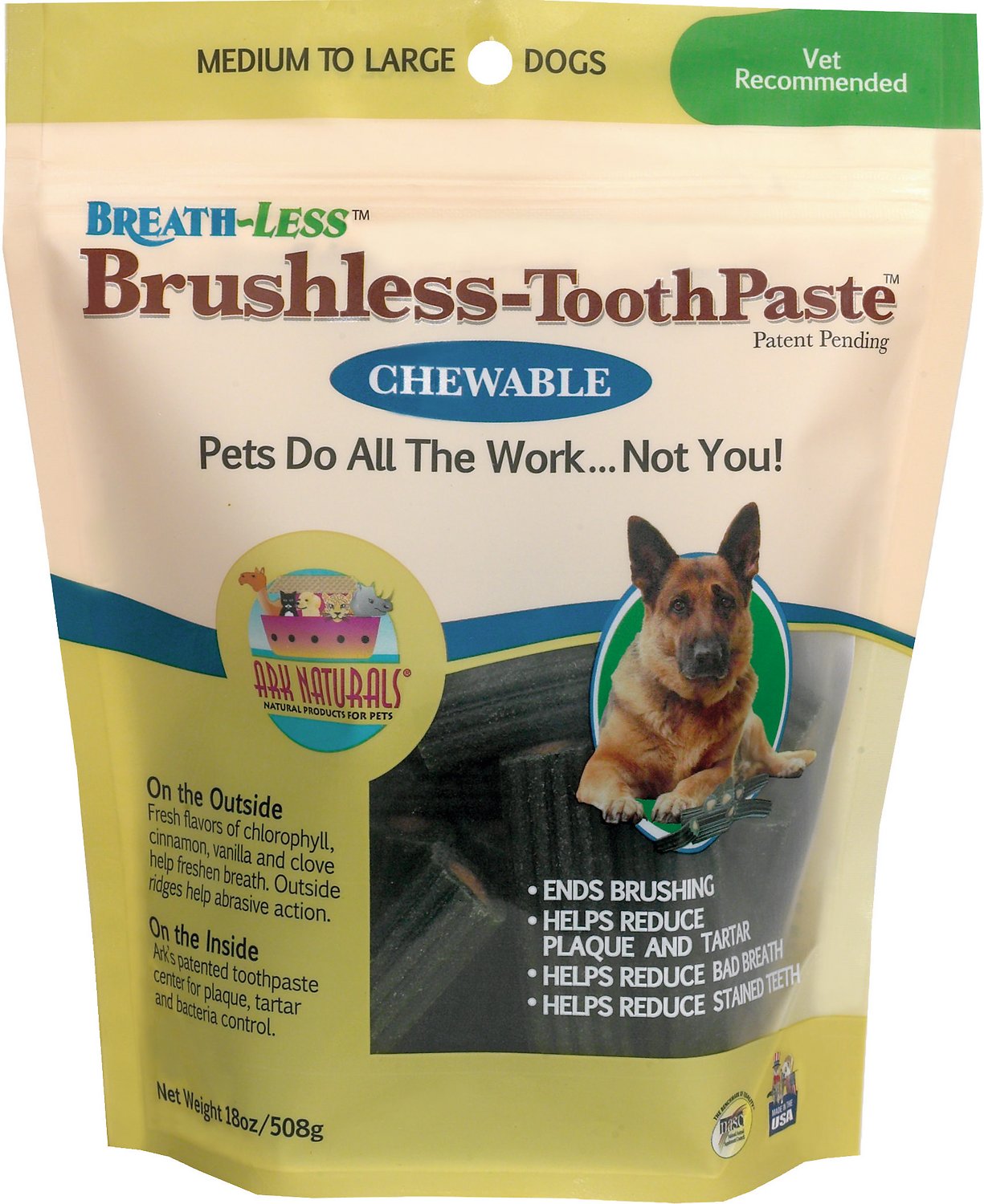 Ark Naturals Breath-Less Brushless Toothpaste Medium to Large Dog Chews, 18-oz bag