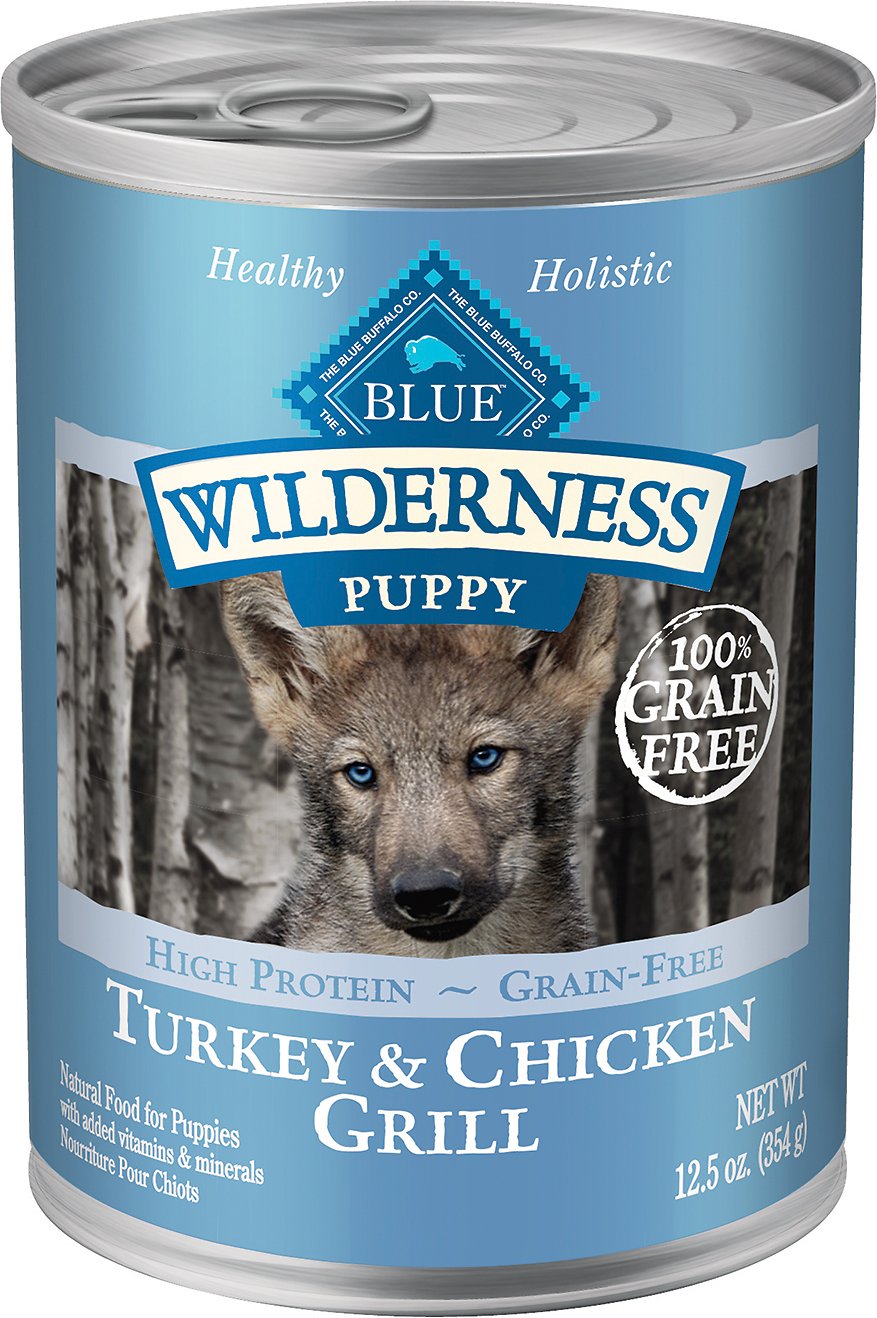 Blue Buffalo Wilderness Turkey & Chicken Grill Grain-Free Puppy Wet Dog Food Can, 12.5-oz