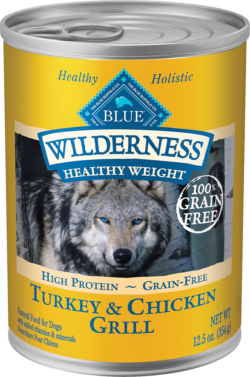 Blue Buffalo Wilderness Healthy Weight Turkey & Chicken Grill Grain-Free Adult Wet Dog Food Can, 12.5-oz