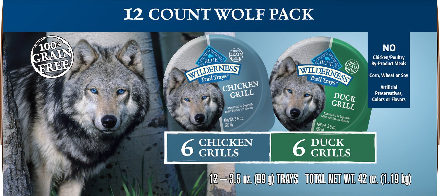 Blue Buffalo Wilderness Trail Trays Variety Pack with Duck & Chicken Formula Grain-Free Dog Food Trays, 3.5-oz, case of 12
